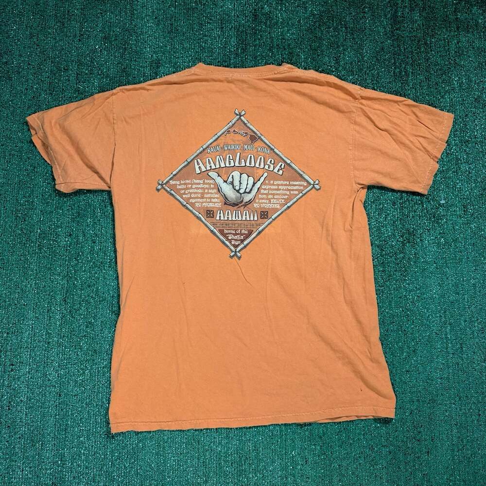 Vintage Hang Loose Hawaii T-Shirt Orange Short Sleeve Crew Neck Large Surf